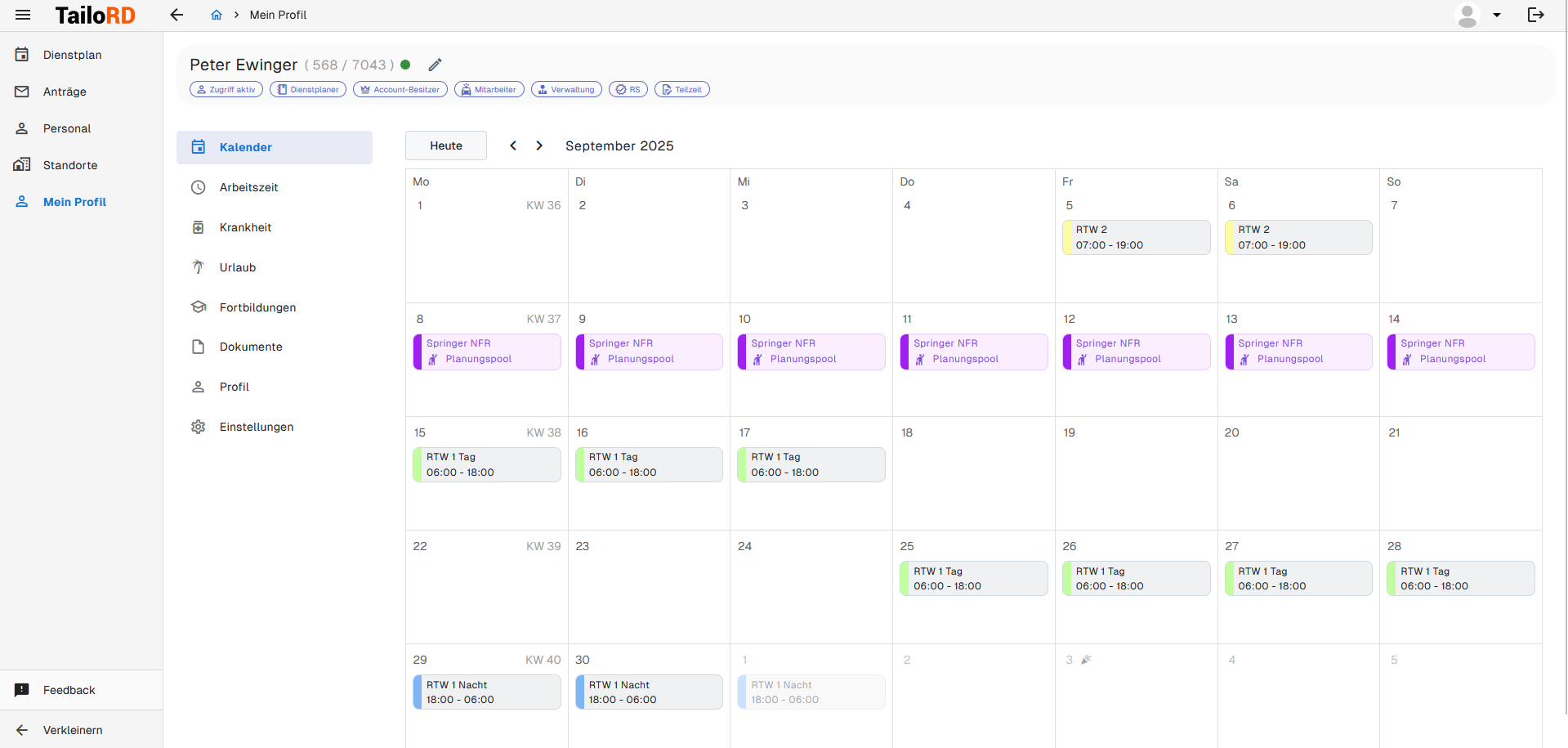 Persönlicher Dienstplan Desktop