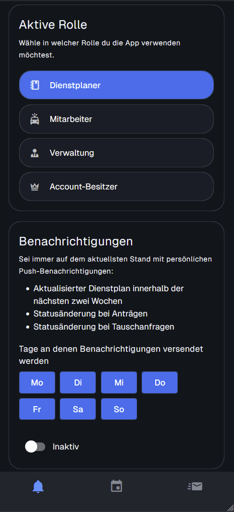 Einstellungen Mobile